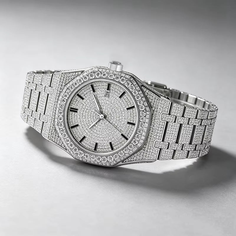 Vixonna Men's Moissanite Mechanical Wristwatch Waterproof Steel