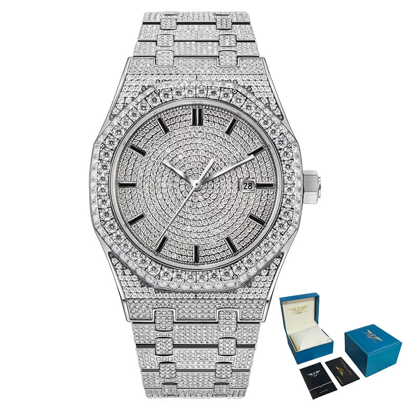 Vixonna Men's Moissanite Mechanical Wristwatch Waterproof Steel