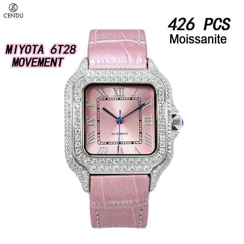 Vixonna Men's Moissanite Square Mechanical Watch Miyota 6T28