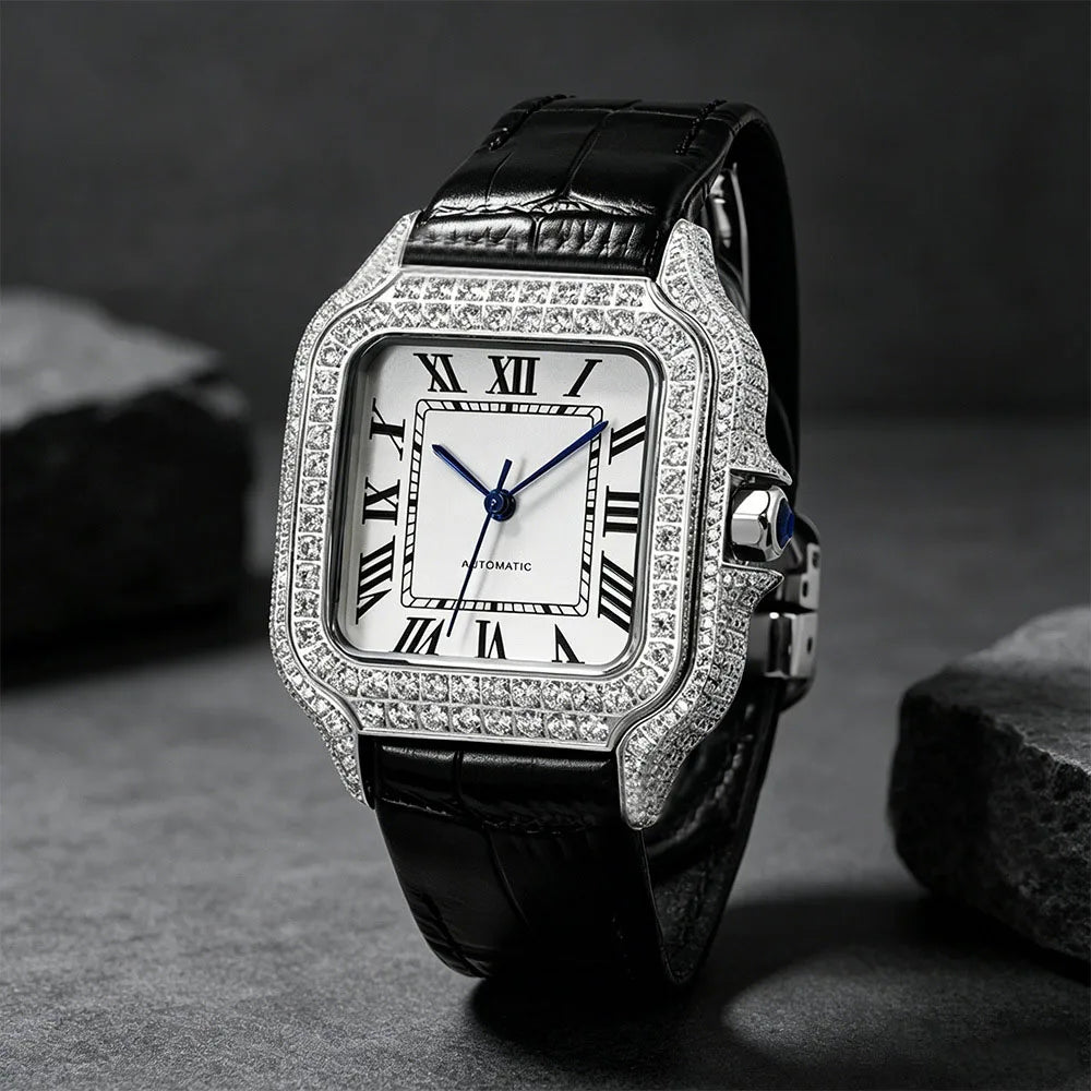 Vixonna Men's Moissanite Square Mechanical Watch Miyota 6T28