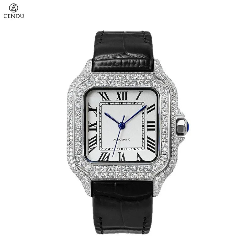 Vixonna Men's Moissanite Square Mechanical Watch Miyota 6T28