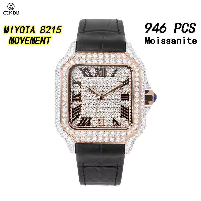 Vixonna Men's Moissanite Stainless Steel Mechanical Watch MIYOTA 8215