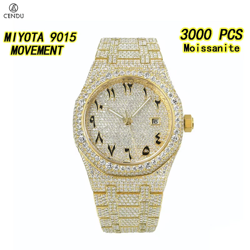 Vixonna Men's Moissanite Watch 9015 Automatic Diamond Dial