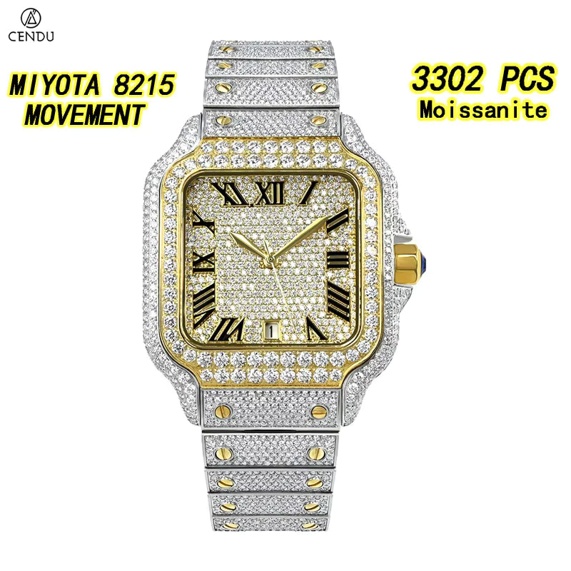 Vixonna Men's Moissanite Watch Mechanical Sapphire Stainless Steel