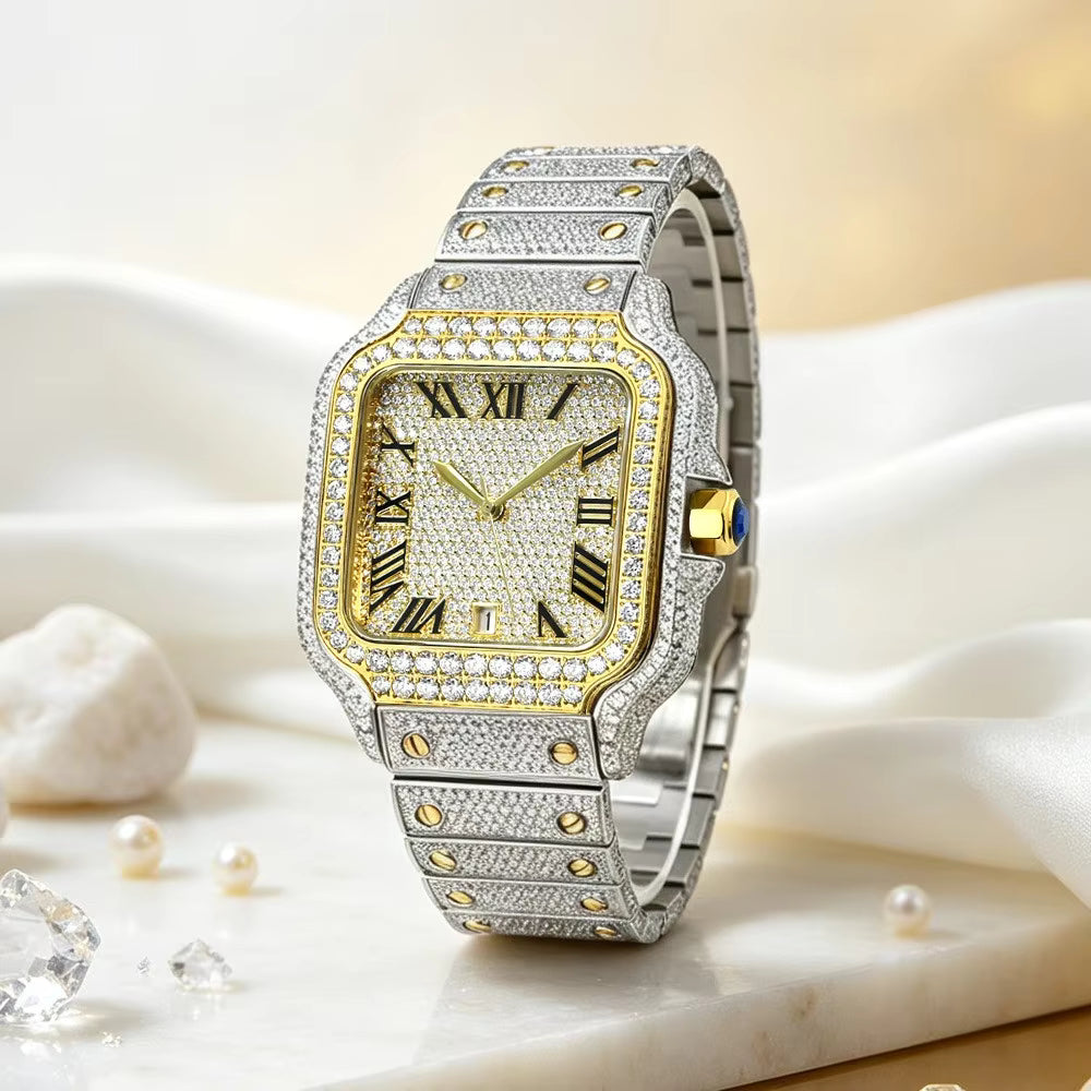 Vixonna Men's Moissanite Watch Mechanical Sapphire Stainless Steel