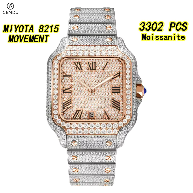 Vixonna Men's Moissanite Watch Mechanical Sapphire Stainless Steel