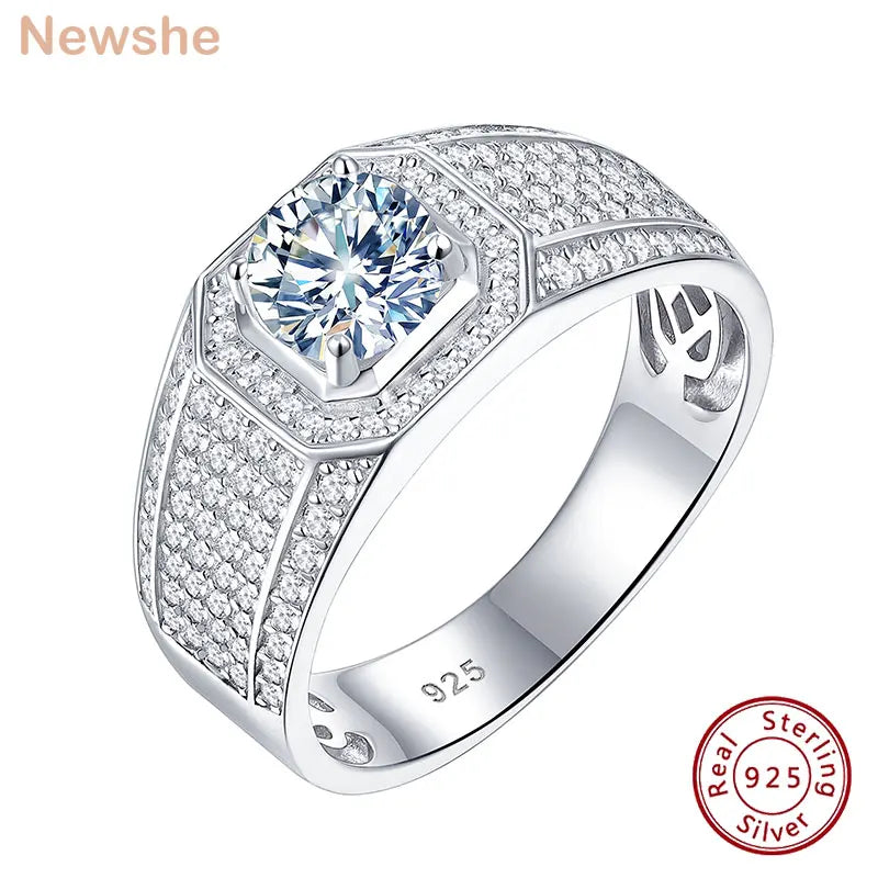 Vixonna Men's Moissanite Wedding Ring 925 Silver D Color Round