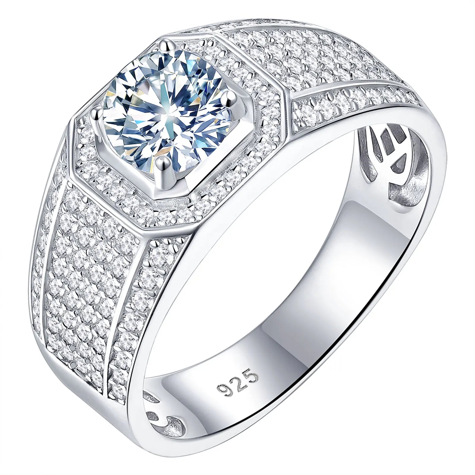 Vixonna Men's Moissanite Wedding Ring 925 Silver D Color Round