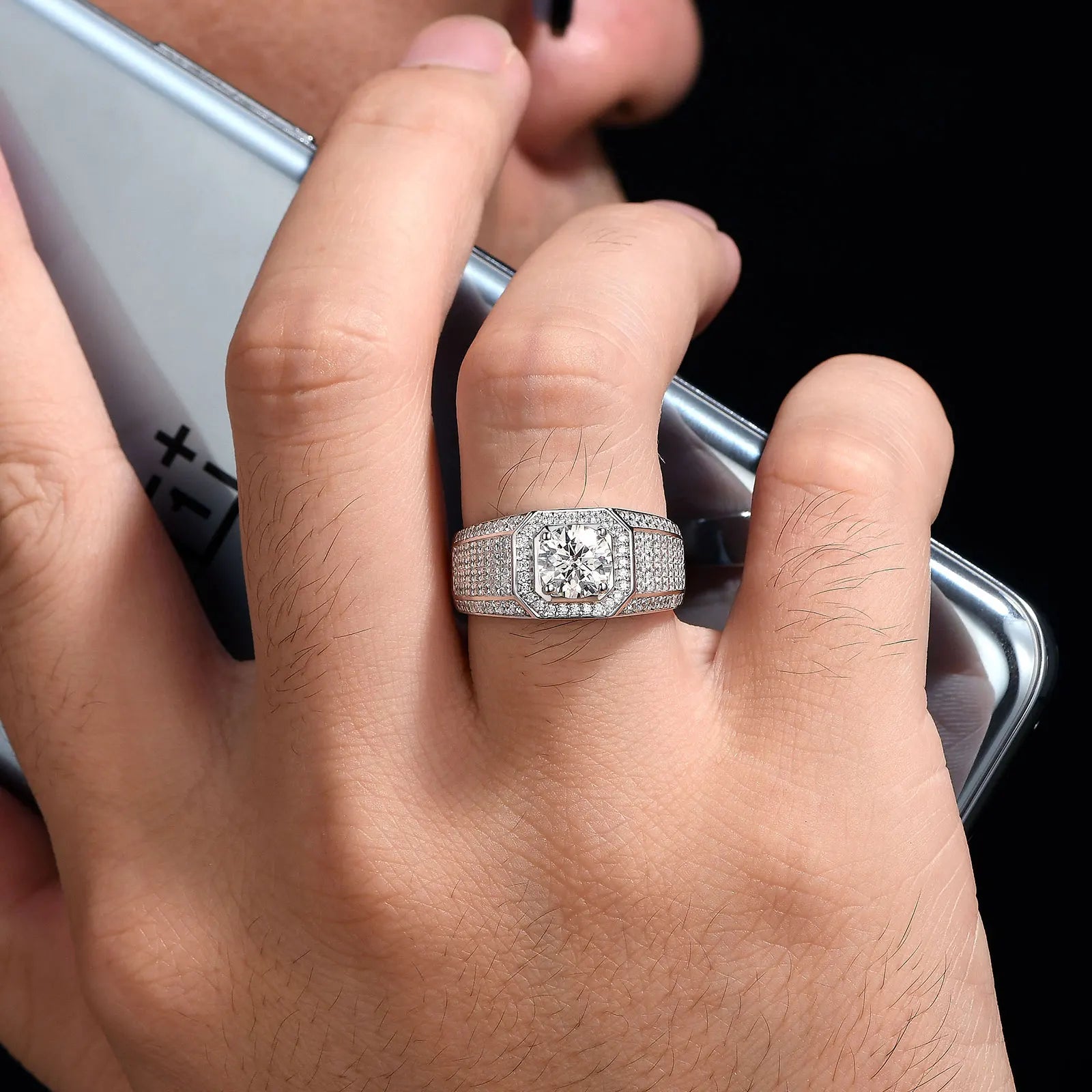 Vixonna Men's Moissanite Wedding Ring 925 Silver D Color Round