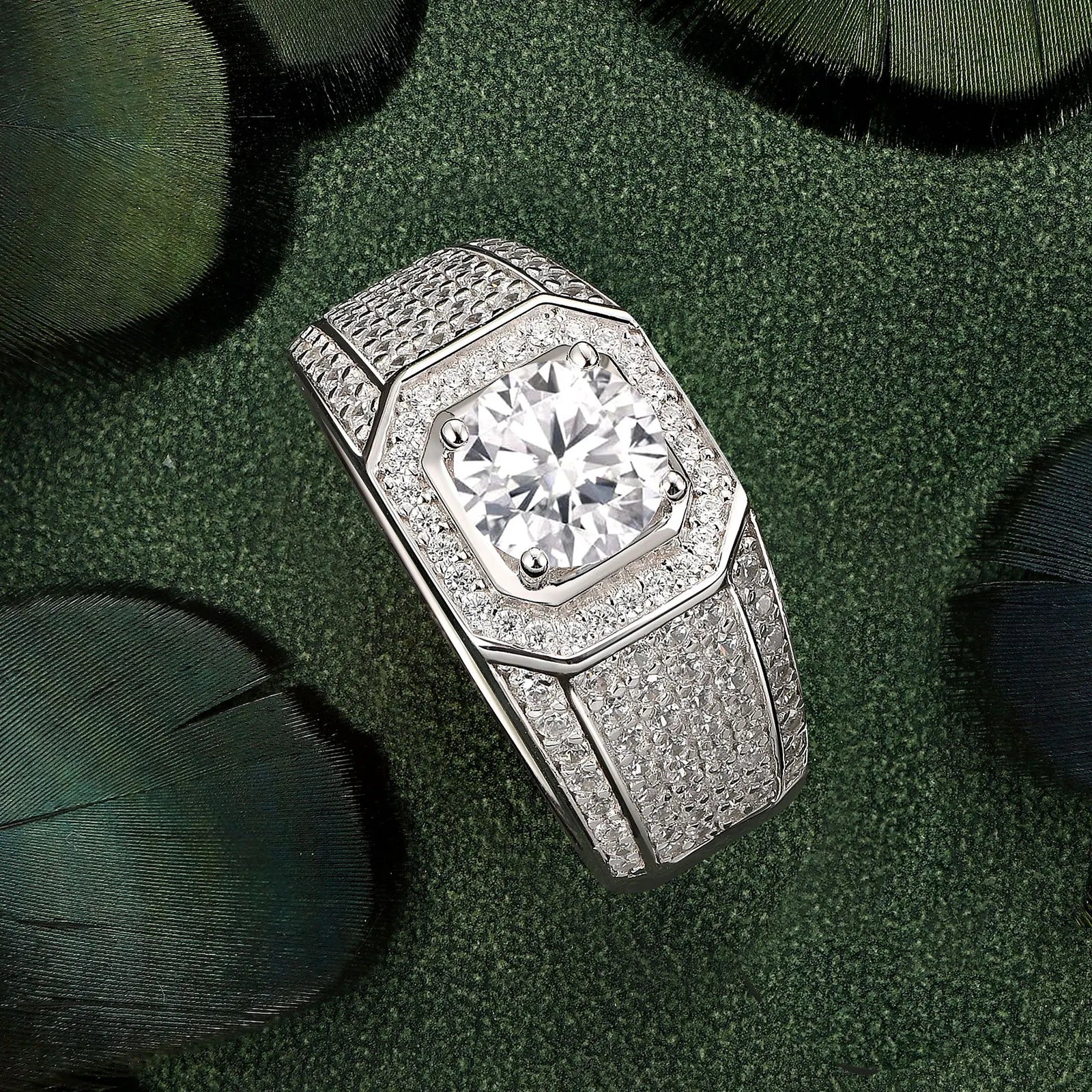 Vixonna Men's Moissanite Wedding Ring 925 Silver D Color Round