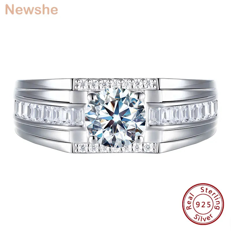 Vixonna Men's Round Moissanite Wedding Ring 1.25ct 925 Silver D Color VVS1