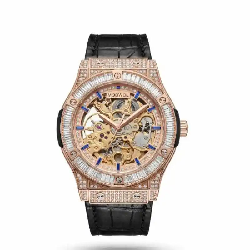 Vixonna Men's Skeleton Mechanical Watch Leather Strap Miyota Movement Waterproof