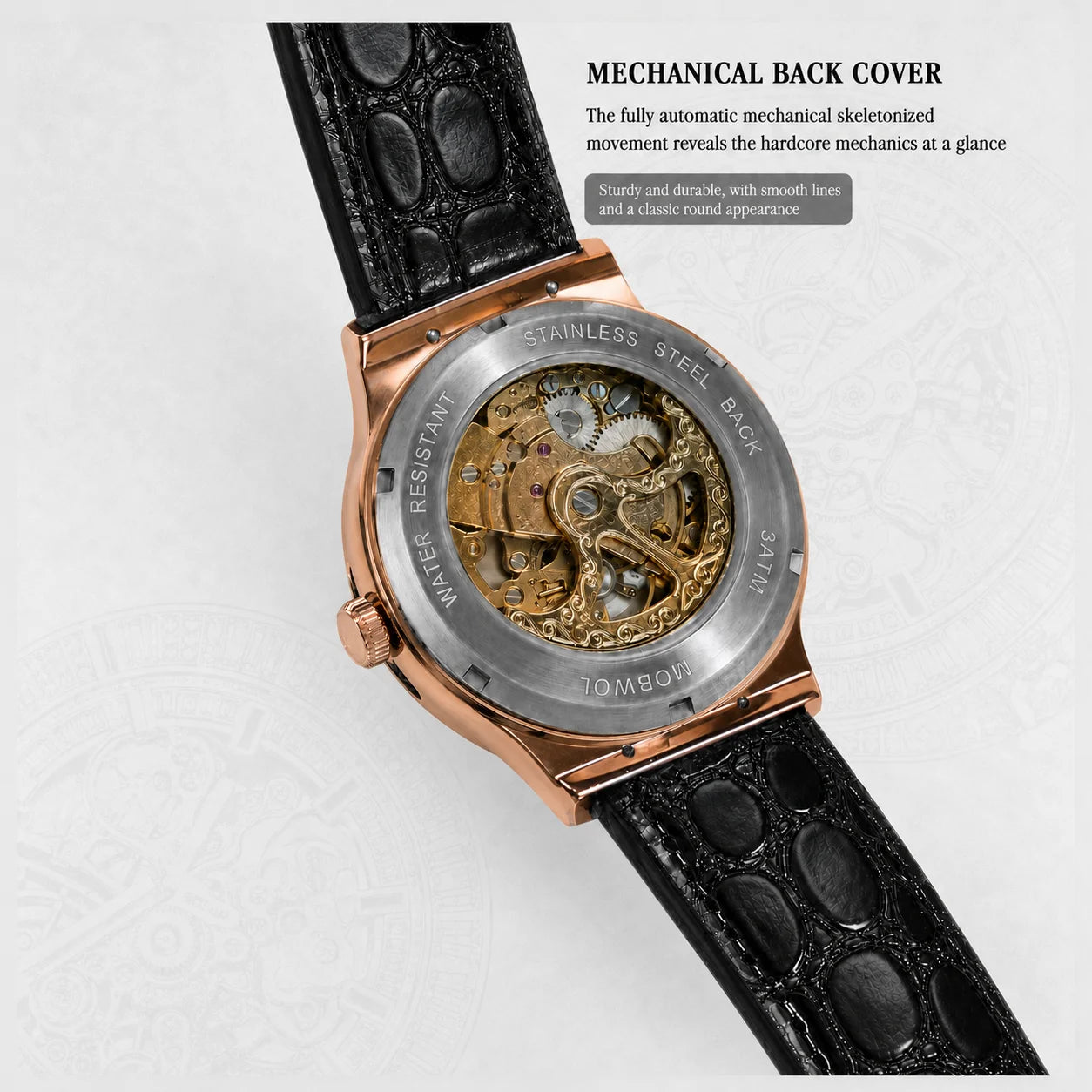 Vixonna Men's Skeleton Mechanical Watch Leather Strap Miyota Movement Waterproof