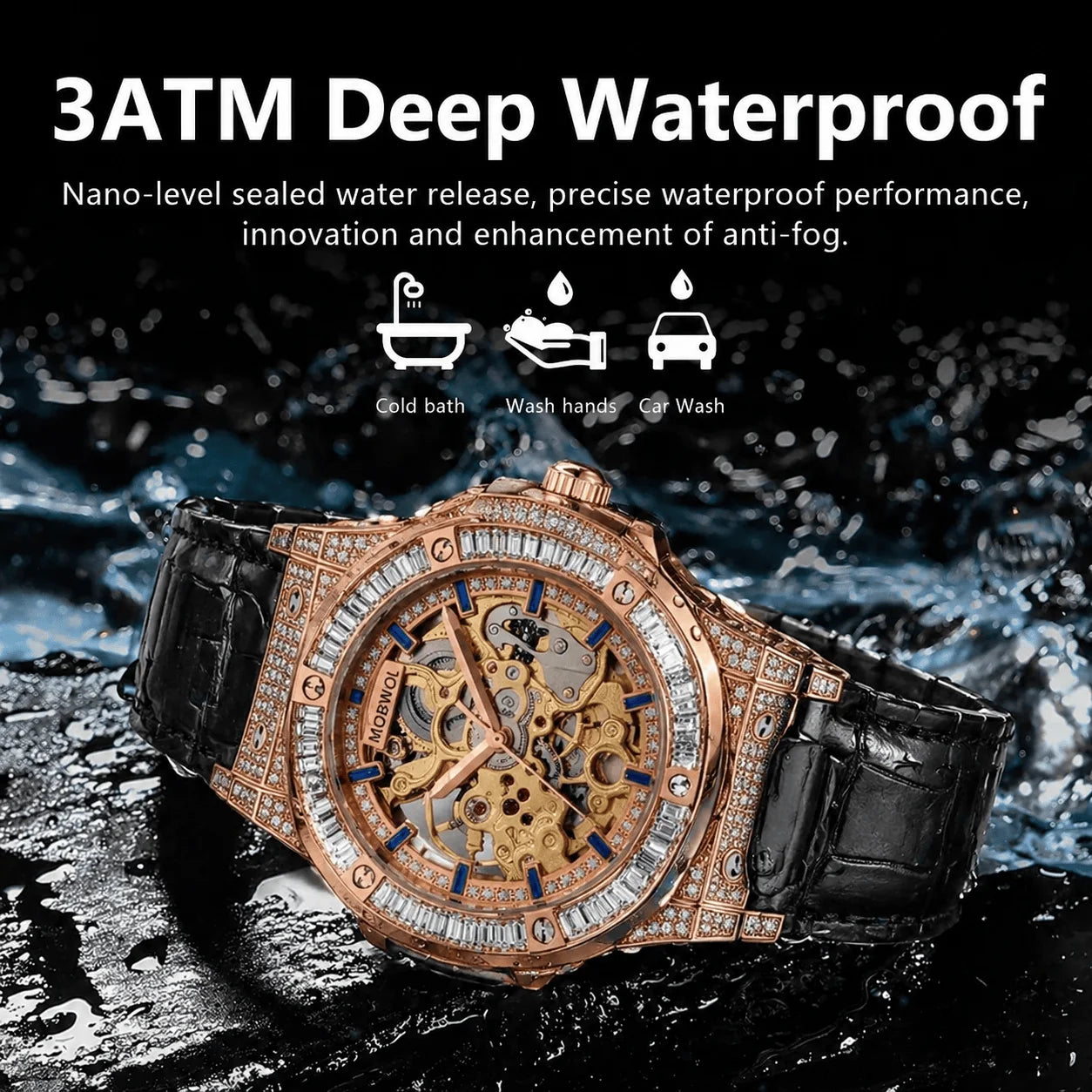 Vixonna Men's Skeleton Mechanical Watch Leather Strap Miyota Movement Waterproof