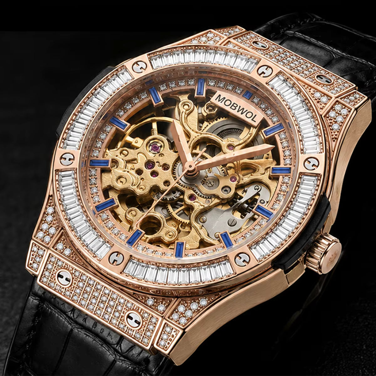 Vixonna Men's Skeleton Mechanical Watch Leather Strap Miyota Movement Waterproof