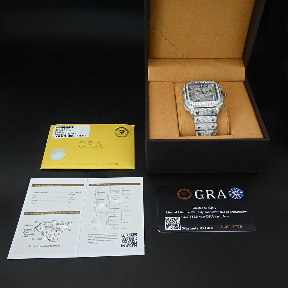 Vixonna Moissanite Automatic Mechanical Watch 19.2ct D Color VVS1