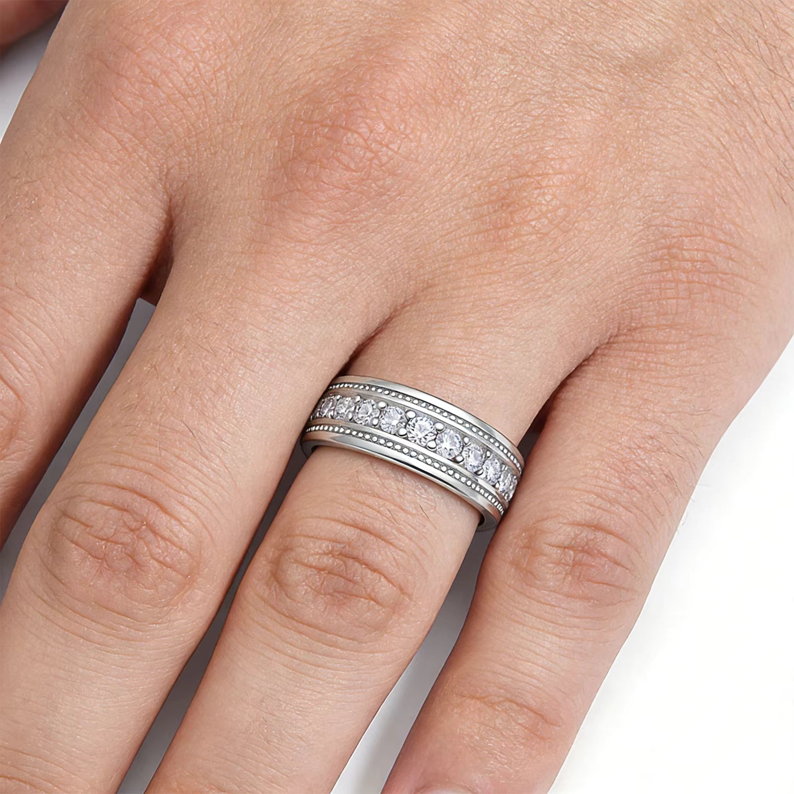 Vixonna Moissanite Half Eternity Wedding Band Ring 925 Silver Round