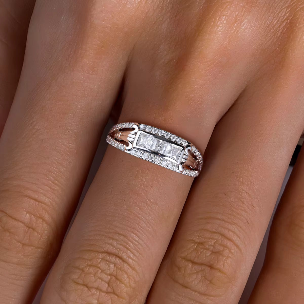 Vixonna Moissanite Roman Column Retro Wedding Ring 925 Silver D Color Princess