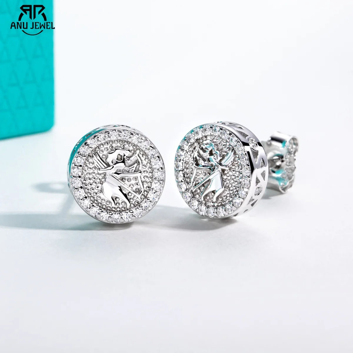 Vixonna Moissanite Stud Earrings 0.29cttw 925 Silver Angel Hip Hop