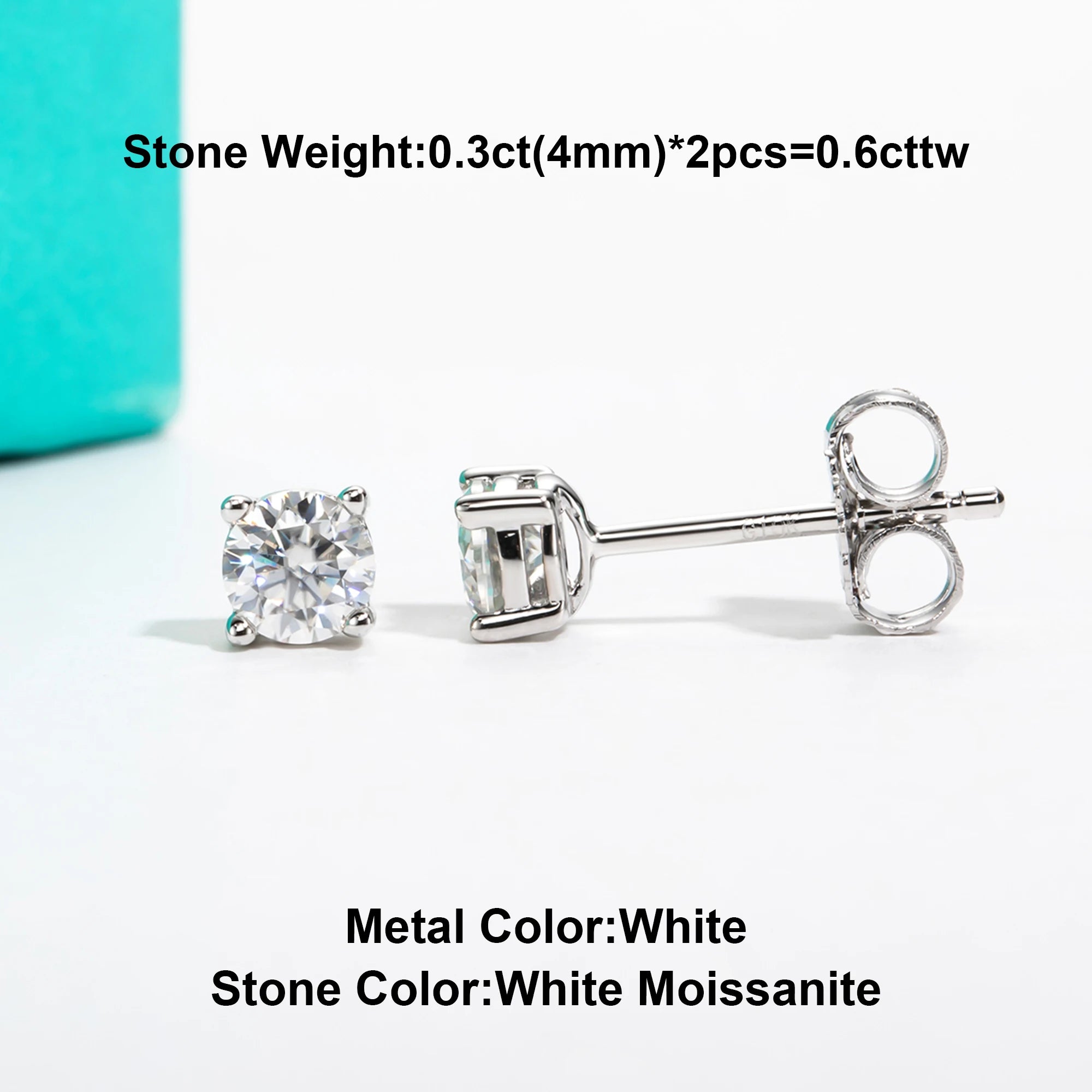 Vixonna Moissanite Stud Earrings 10K Gold Post D Color