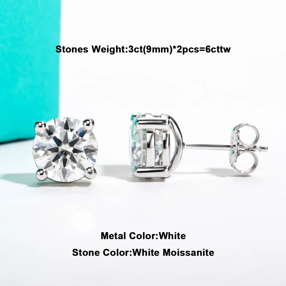 Vixonna Moissanite Stud Earrings 10K Gold Post D Color