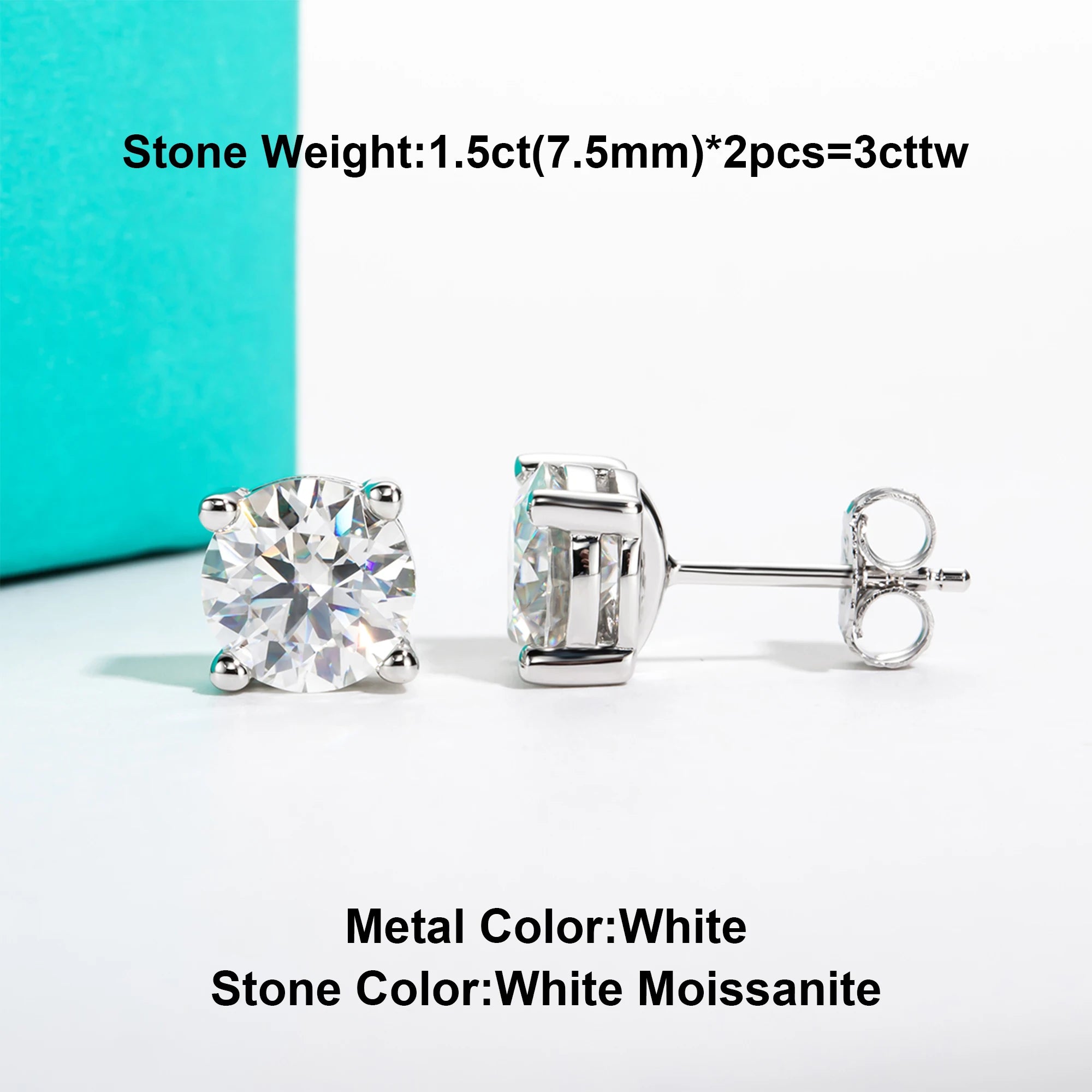 Vixonna Moissanite Stud Earrings 10K Gold Post D Color