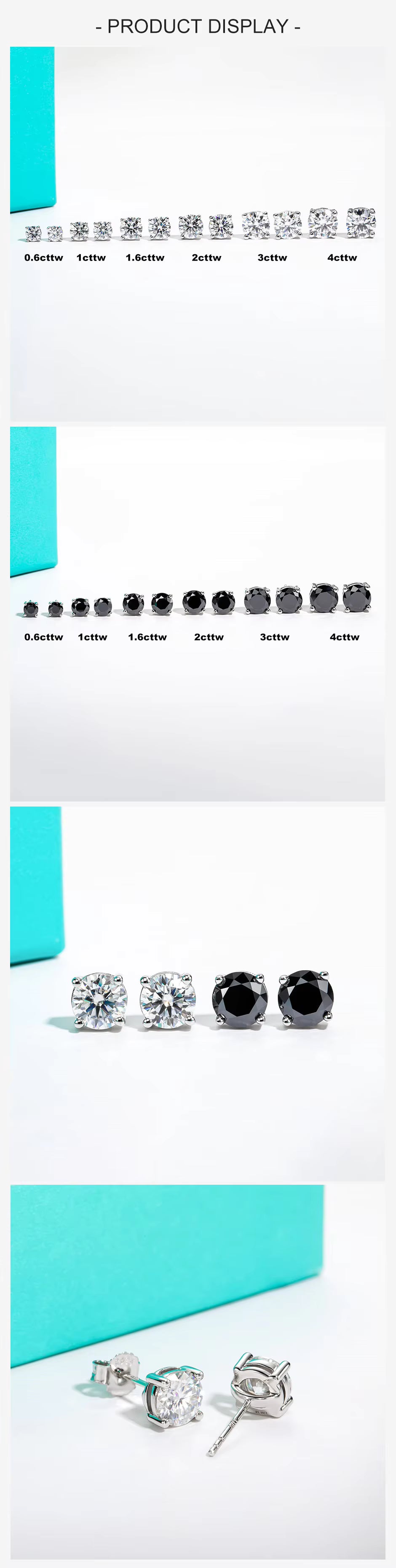 Vixonna Moissanite Stud Earrings 10K Gold Post D Color