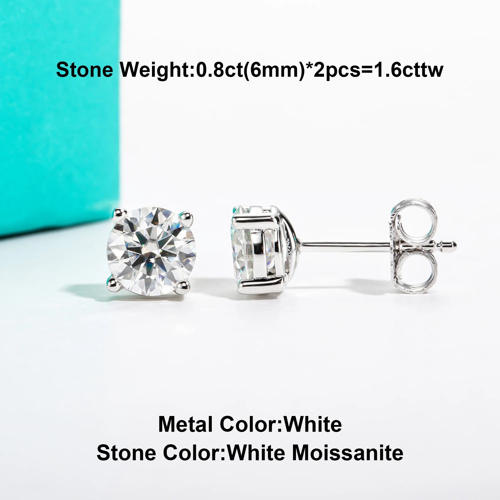 Vixonna Moissanite Stud Earrings 10K Gold Post D Color