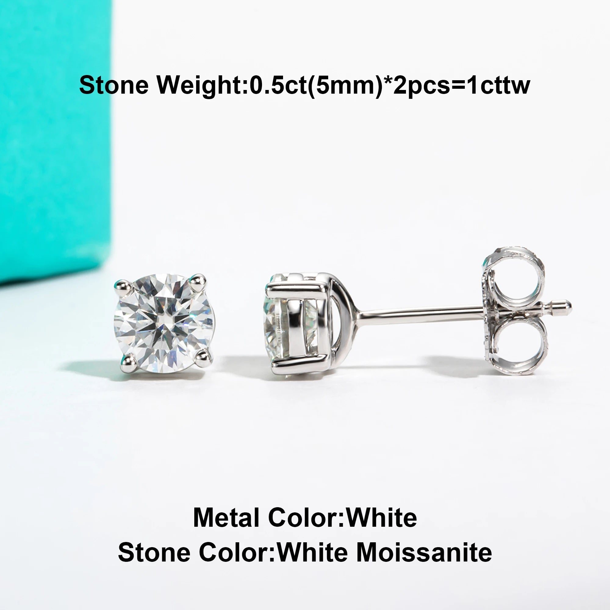 Vixonna Moissanite Stud Earrings 10K Gold Post D Color