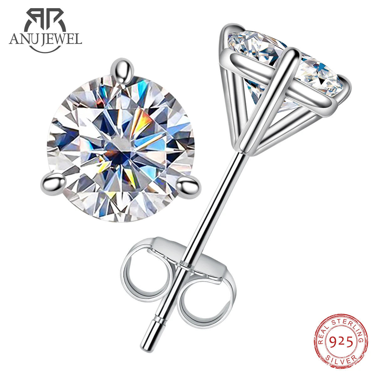 Vixonna Moissanite Stud Earrings 2cttw D Color 925 Silver Round