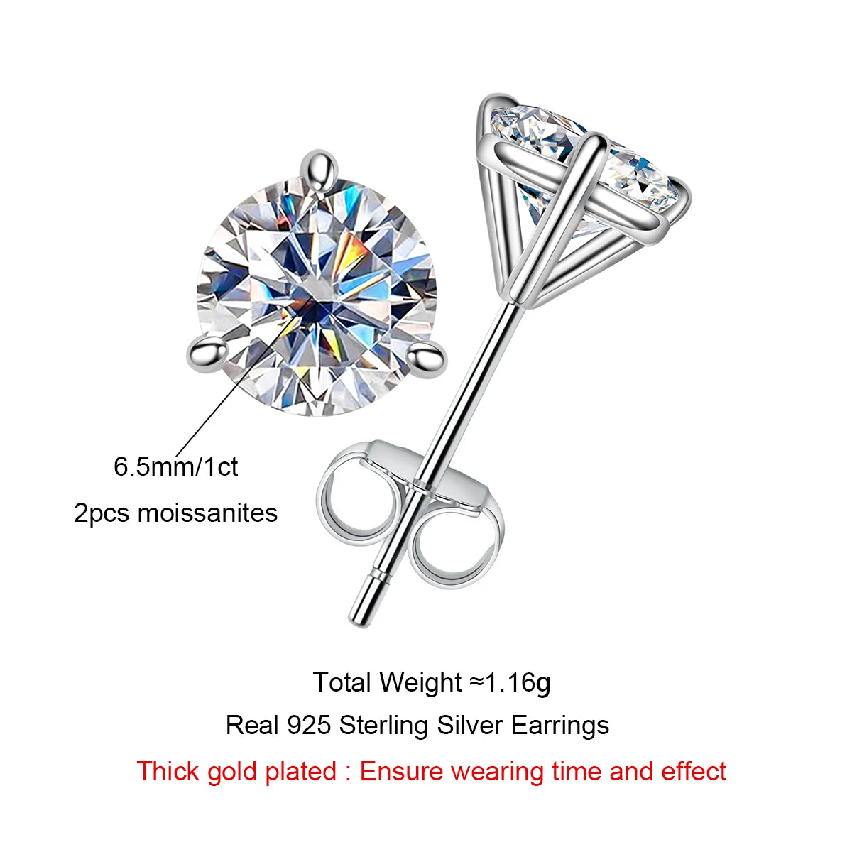 Vixonna Moissanite Stud Earrings 2cttw D Color 925 Silver Round