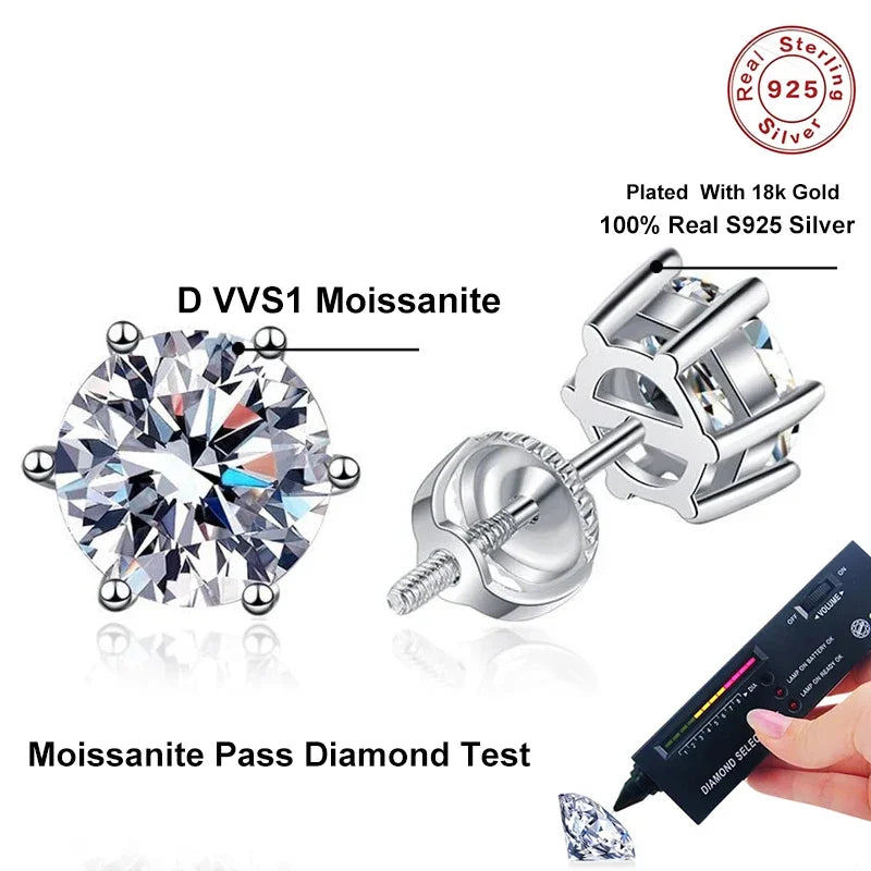 Vixonna Moissanite Stud Earrings 925 Silver D Color VVS1