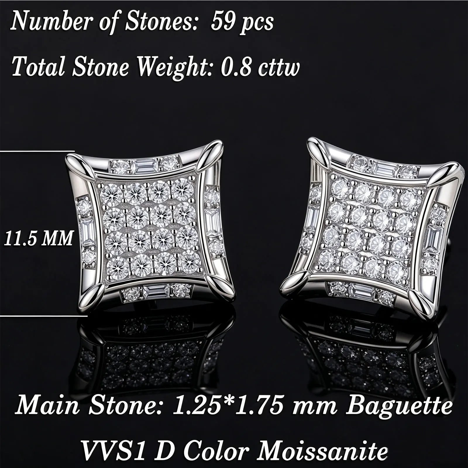 Vixonna Moissanite Stud Earrings 925 Silver D Color VVS1 Cushion