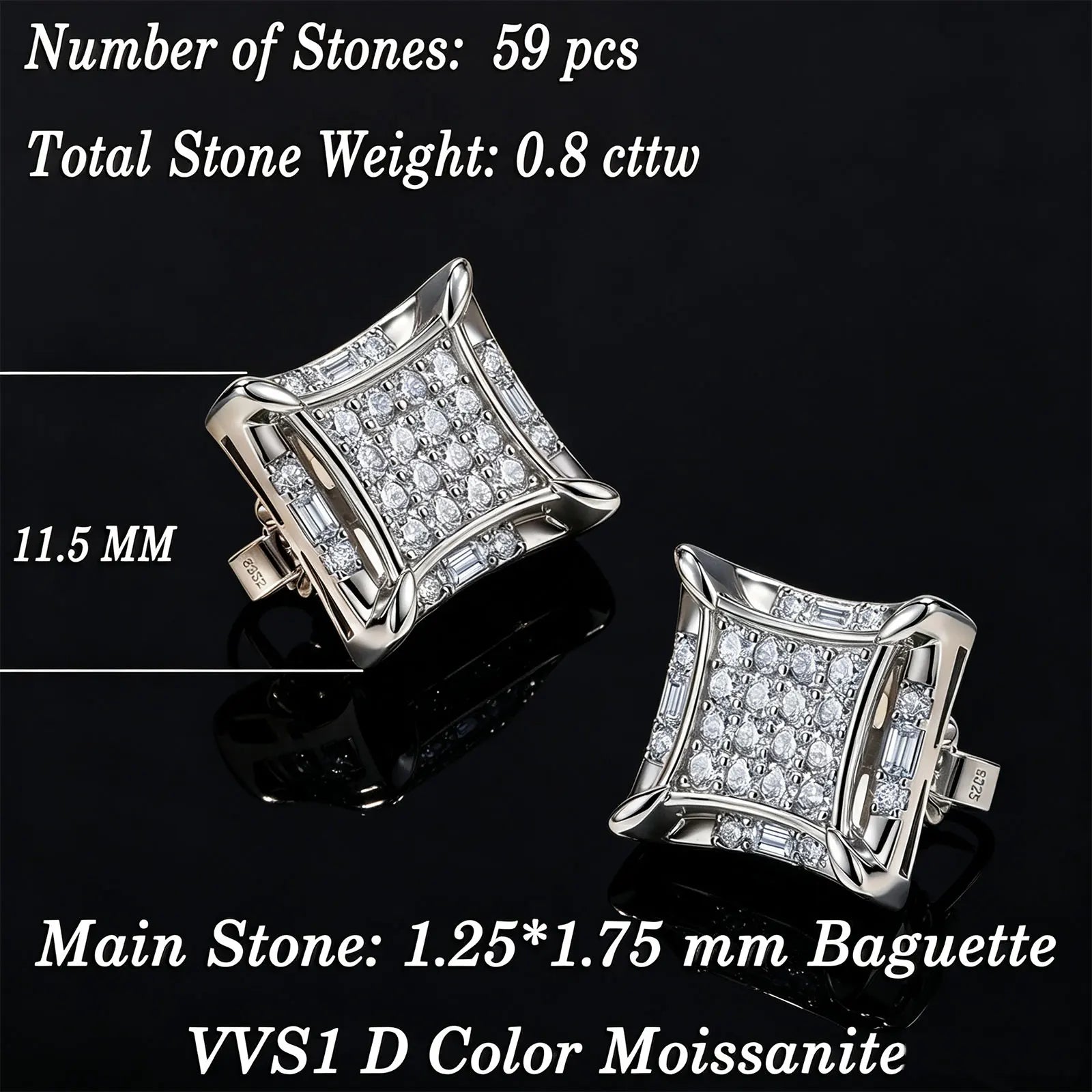 Vixonna Moissanite Stud Earrings 925 Silver D Color VVS1 Cushion