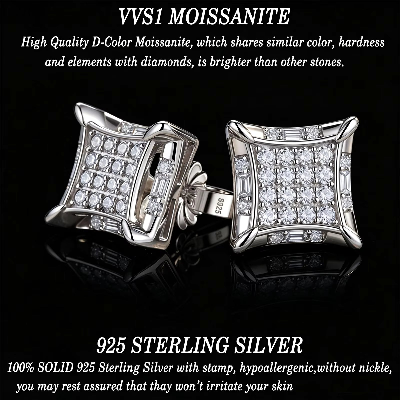 Vixonna Moissanite Stud Earrings 925 Silver D Color VVS1 Cushion