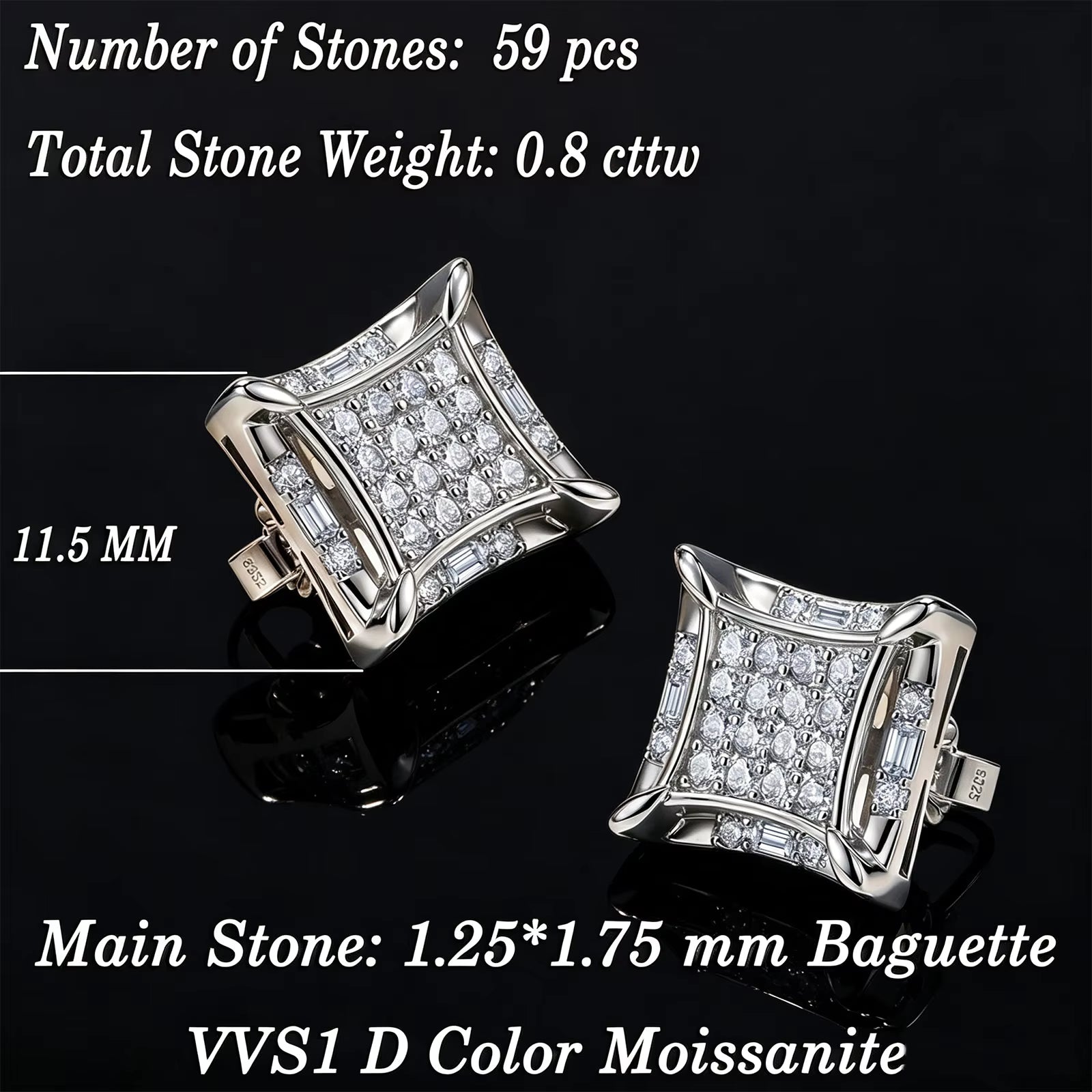 Vixonna Moissanite Stud Earrings 925 Silver D Color VVS1 Cushion