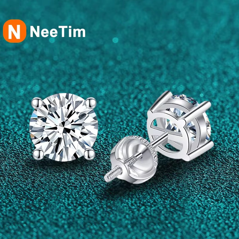 Vixonna Moissanite Stud Earrings 925 Silver White Gold Plated