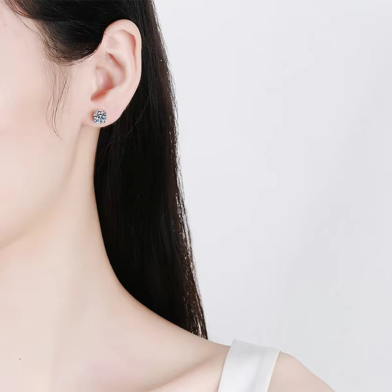 Vixonna Moissanite Stud Earrings 925 Silver White Gold Plated