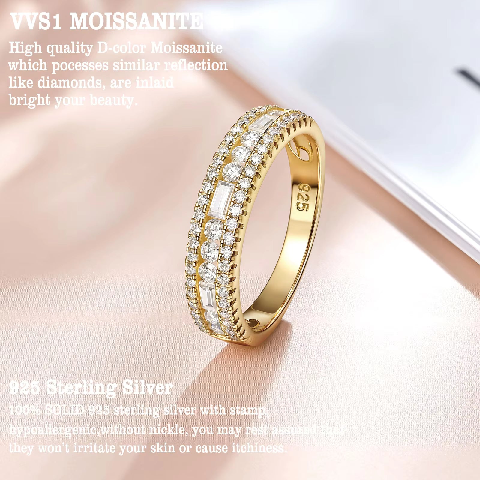 Vixonna Moissanite Wedding Band Ring 925 Silver GRA Round Pave