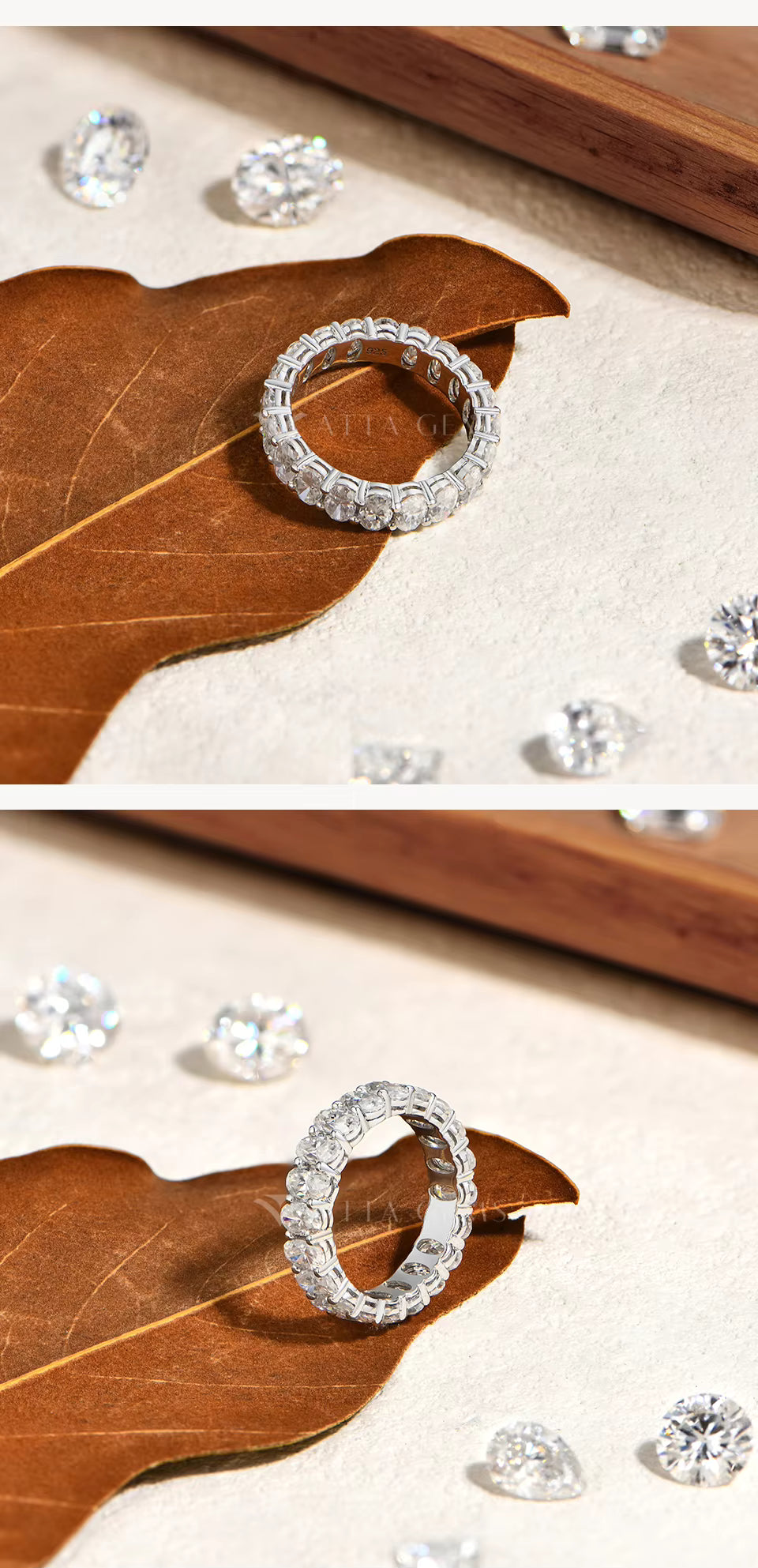 Vixonna Oval Cut Full Moissanite Eternity Ring 925 Silver D Color VVS1