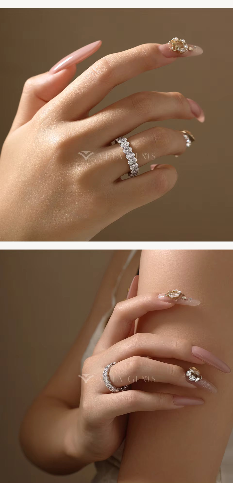 Vixonna Oval Cut Full Moissanite Eternity Ring 925 Silver D Color VVS1