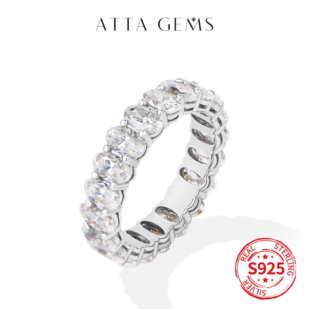 Vixonna Oval Cut Full Moissanite Eternity Ring 925 Silver D Color VVS1