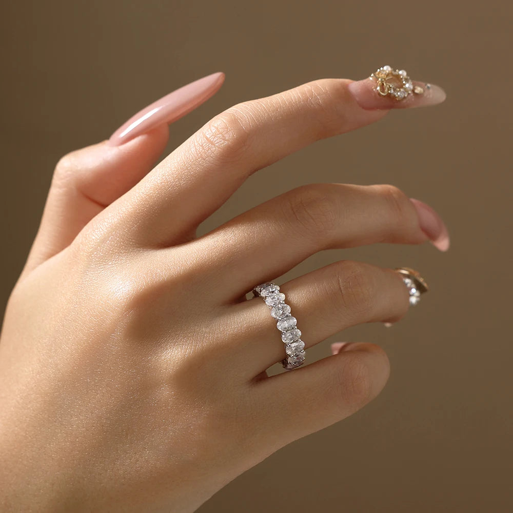 Vixonna Oval Cut Full Moissanite Eternity Ring 925 Silver D Color VVS1