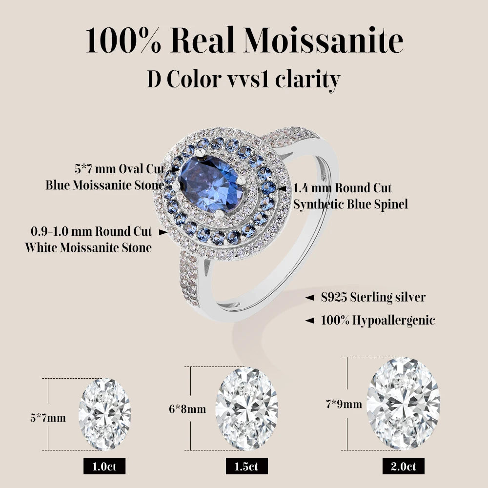 Vixonna Oval Cut Moissanite Engagement Ring 1ct D Color 925 Silver