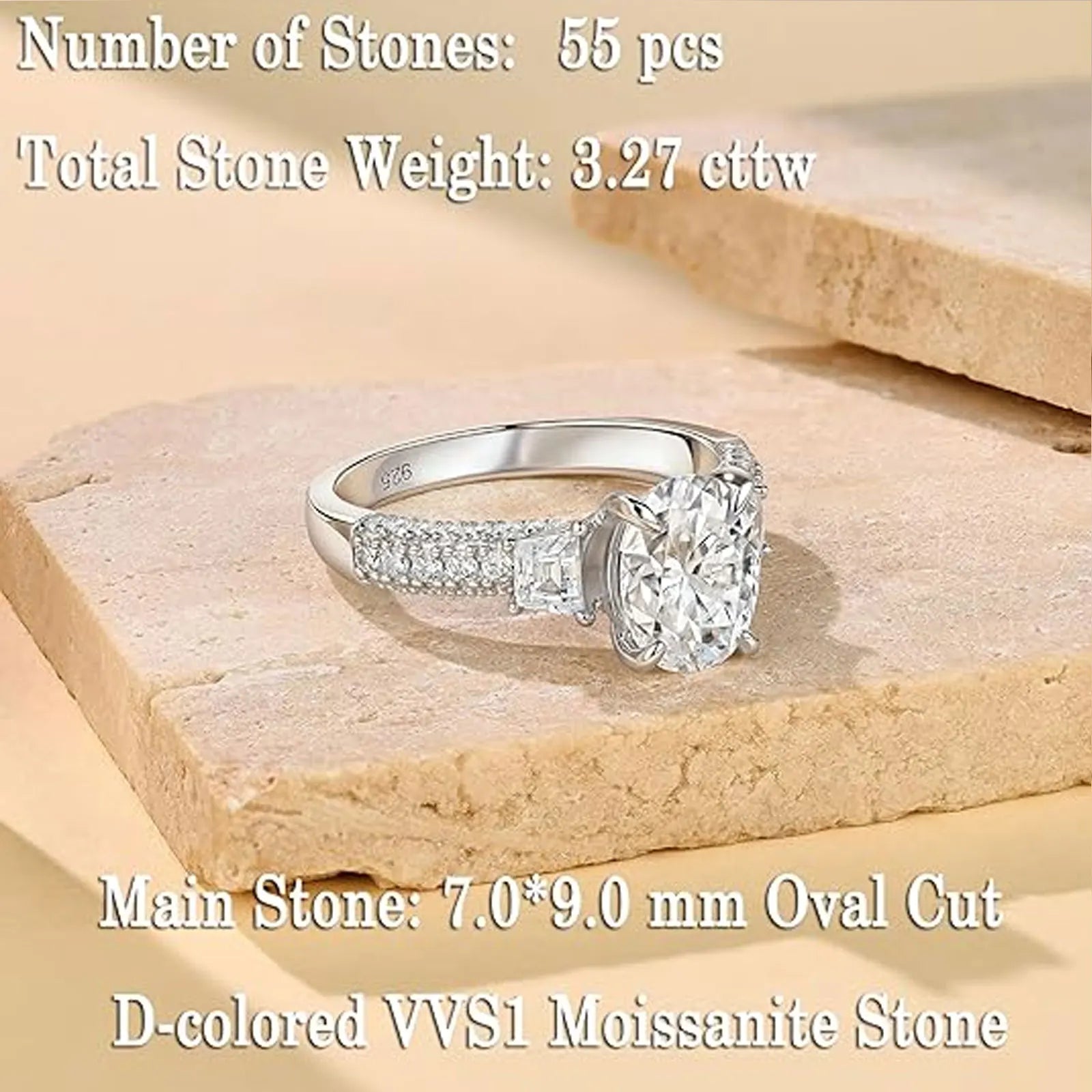 Vixonna Oval Cut Moissanite Engagement Ring 2ct D Color 925 Silver VVS1