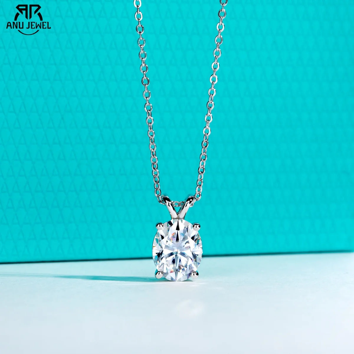 Vixonna Oval Cut Moissanite Pendant Necklace 925 Silver D Color