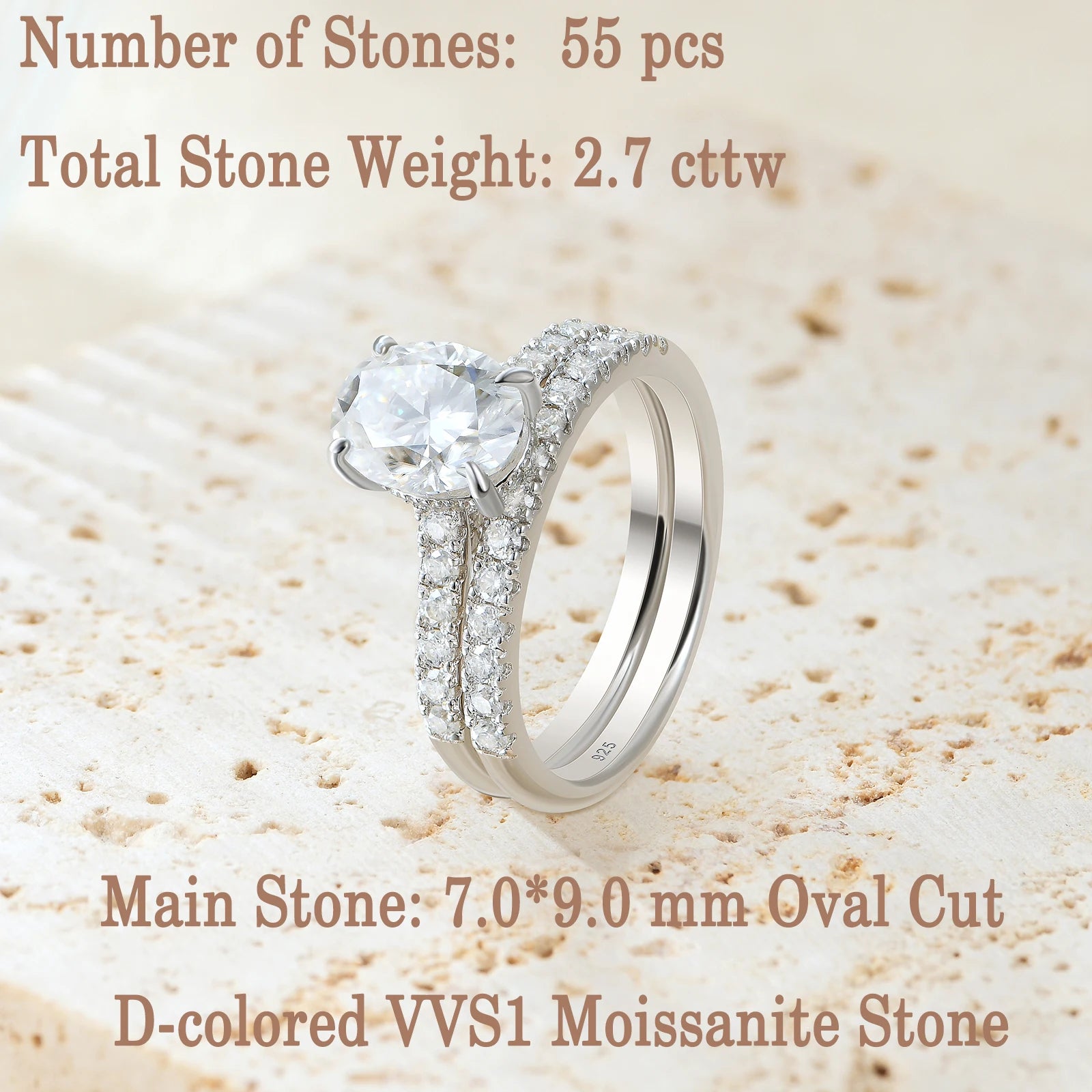 Vixonna Oval Cut Moissanite Wedding Ring Set 2ct 925 Silver D Color VVS1
