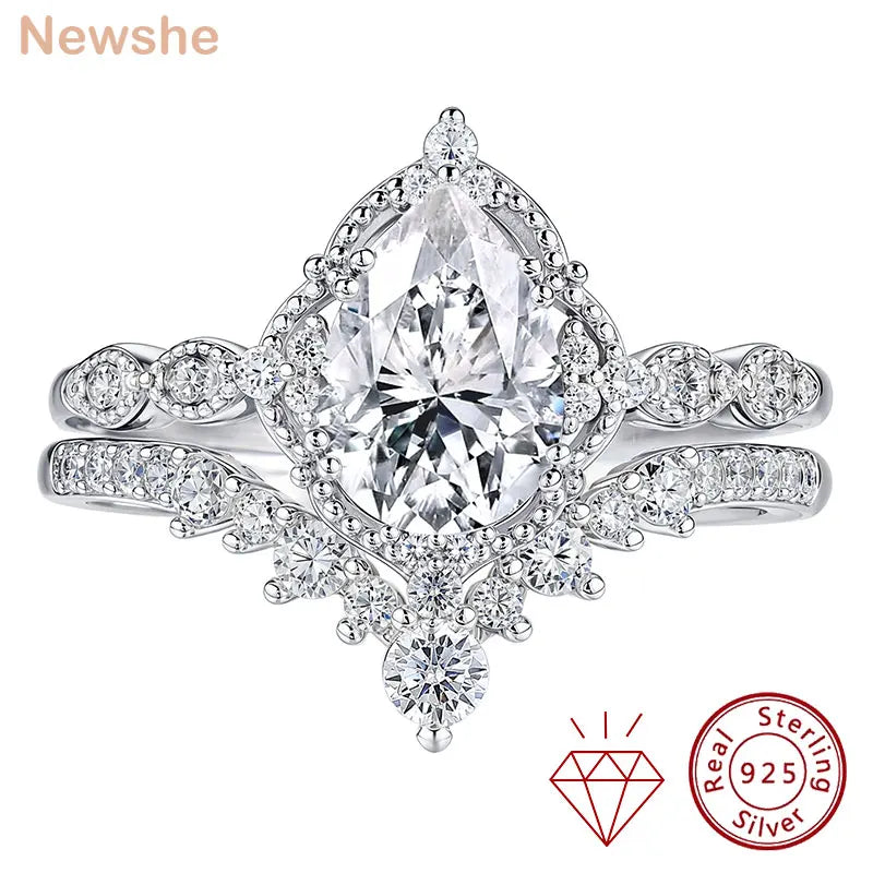 Vixonna Pear Cut Moissanite Bridal Wedding Ring Set 925 Silver D Color VVS1
