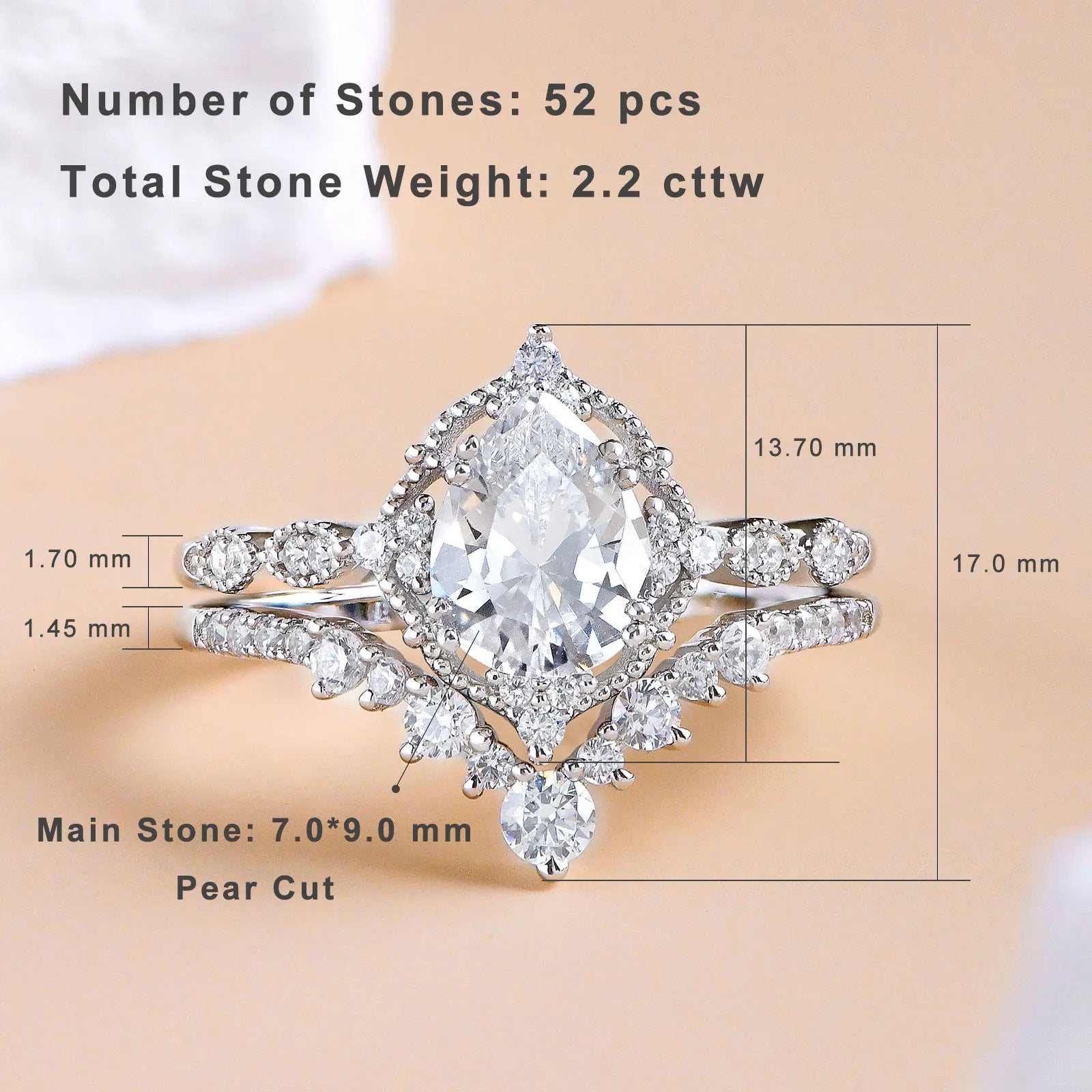 Vixonna Pear Cut Moissanite Bridal Wedding Ring Set 925 Silver D Color VVS1