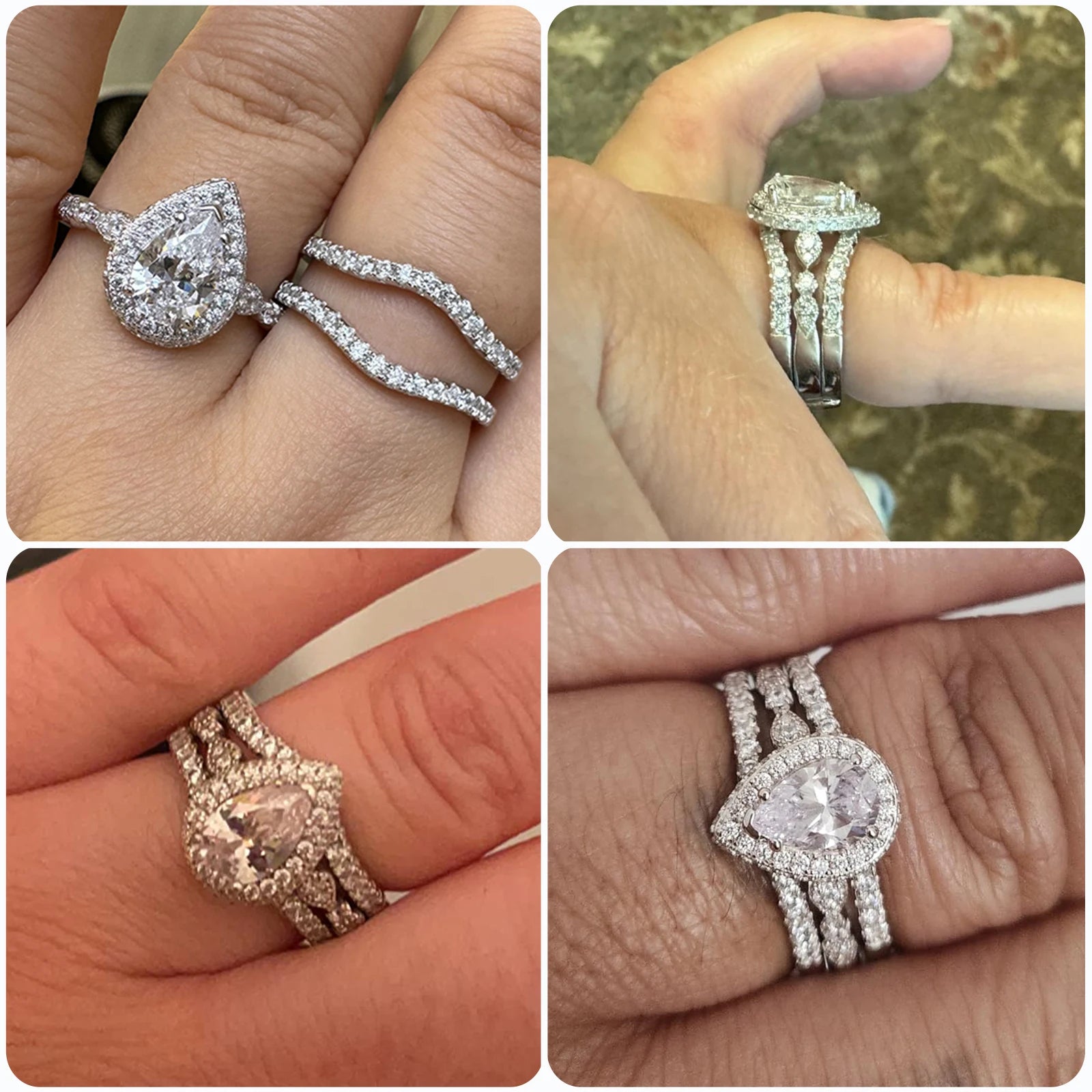 Vixonna Pear Cut Moissanite Bridal Wedding Ring Set 925 Silver D Color VVS1